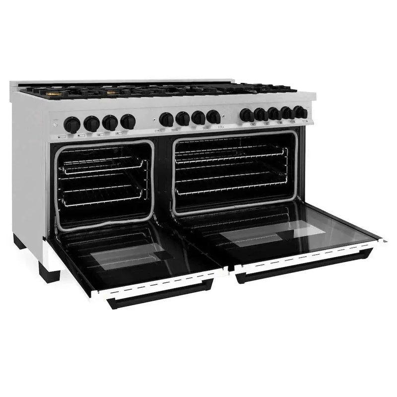 ZLINE 60"Autograph Range Dual Fuel, DuraSnow, White Door,RASZ-WM-60-MB by Farmhouse Kitchen and Bath