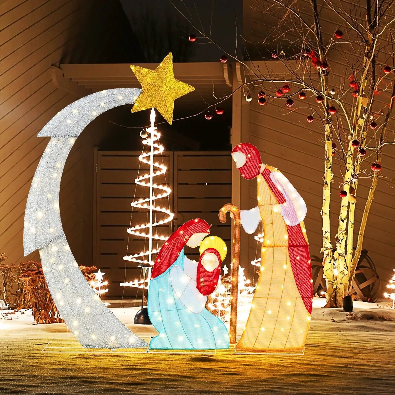 5 ft Christmas Nativity Set Pre-Lit Nativity Scene with 140 Warm White LED Lights by DirectDeals