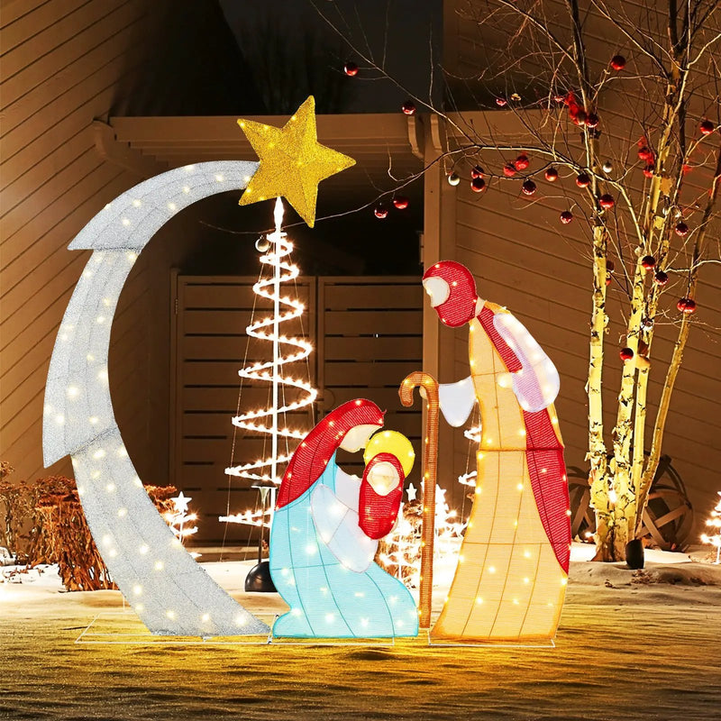 5 ft Christmas Nativity Set Pre-Lit Nativity Scene with 140 Warm White LED Lights by DirectDeals