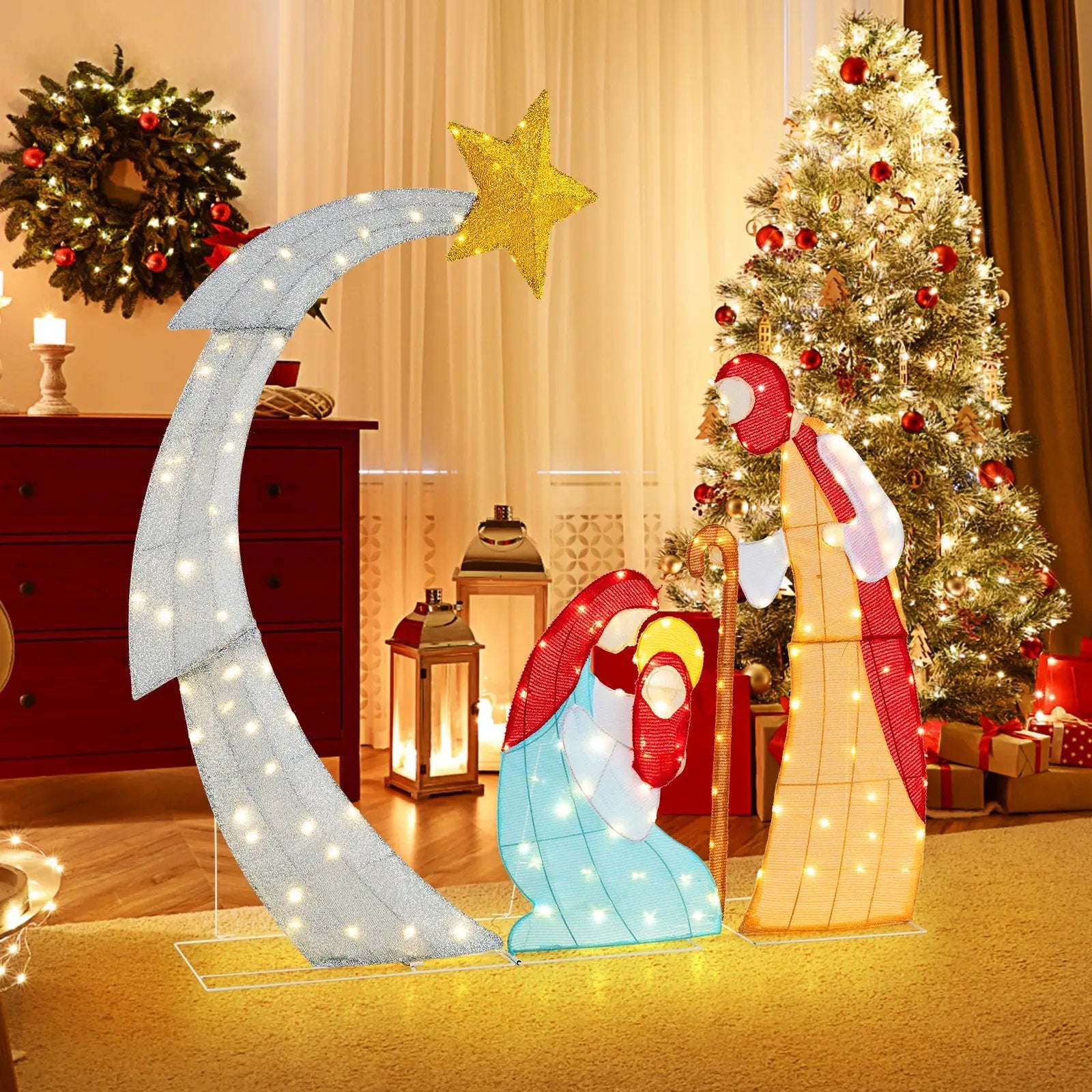 5 ft Christmas Nativity Set Pre-Lit Nativity Scene with 140 Warm White LED Lights by DirectDeals