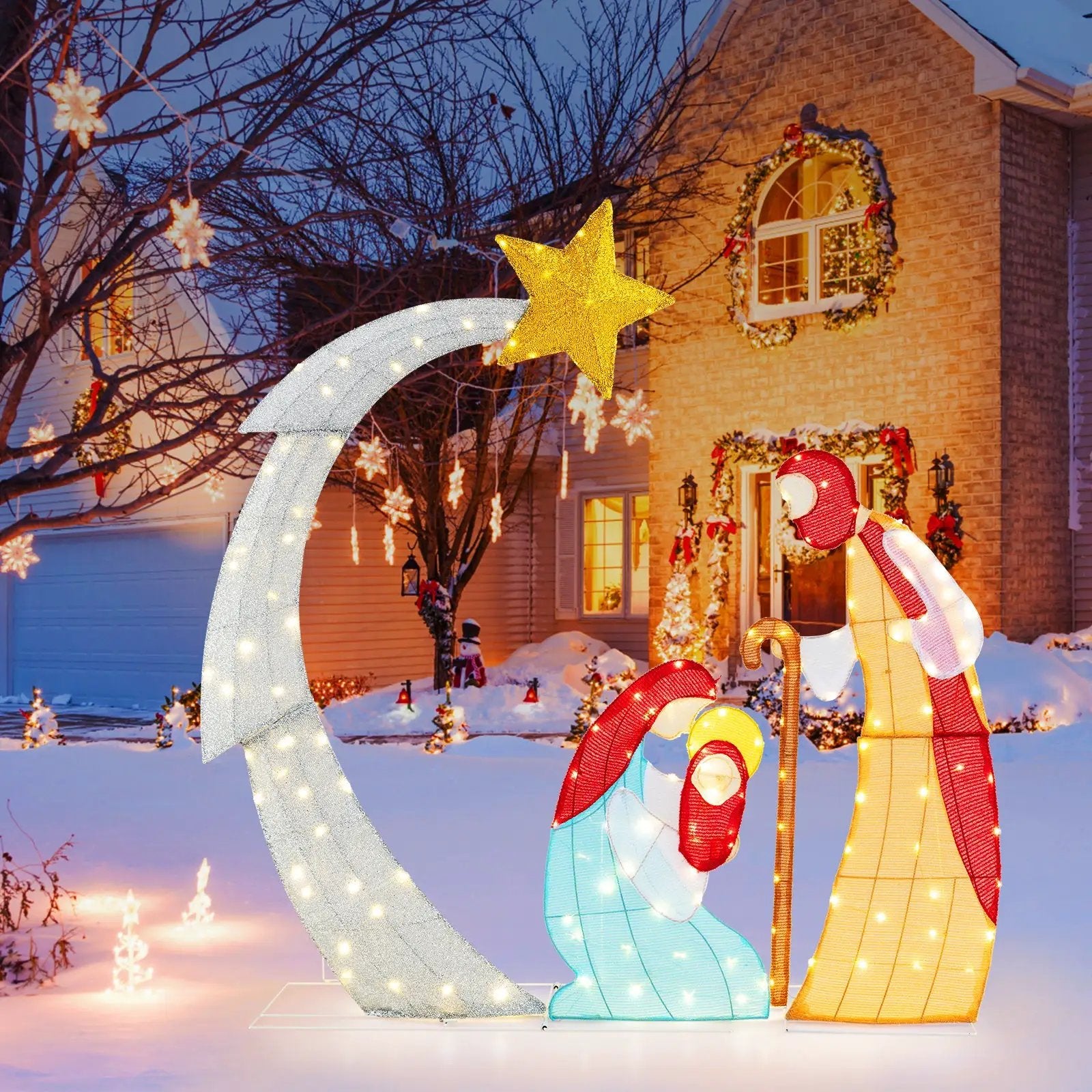 5 ft Christmas Nativity Set Pre-Lit Nativity Scene with 140 Warm White LED Lights by DirectDeals