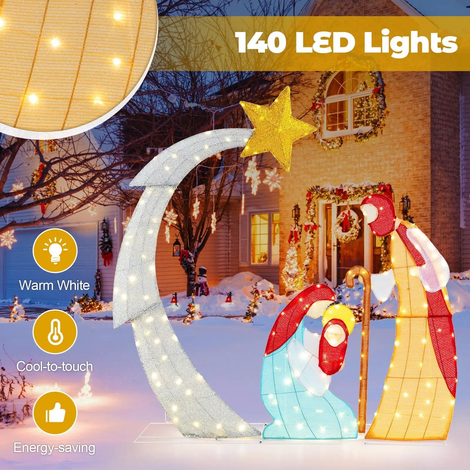 5 ft Christmas Nativity Set Pre-Lit Nativity Scene with 140 Warm White LED Lights by DirectDeals