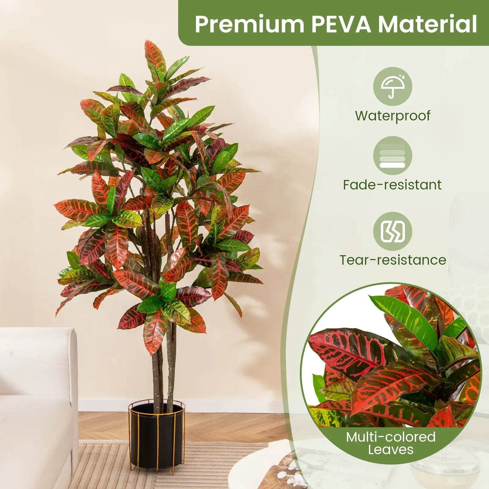5 FT Tall Artificial Croton Plant with Gradient Leaves and Nursery Pot by DirectDeals