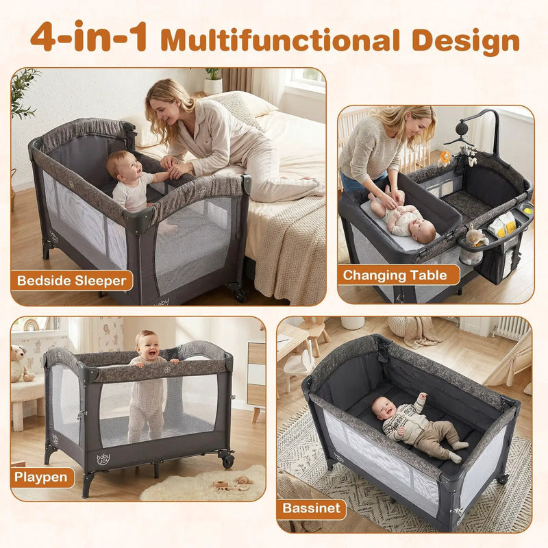 5-in-1 Bedside Bassinet with Diaper Changer and Mattress-Gray by DirectDeals