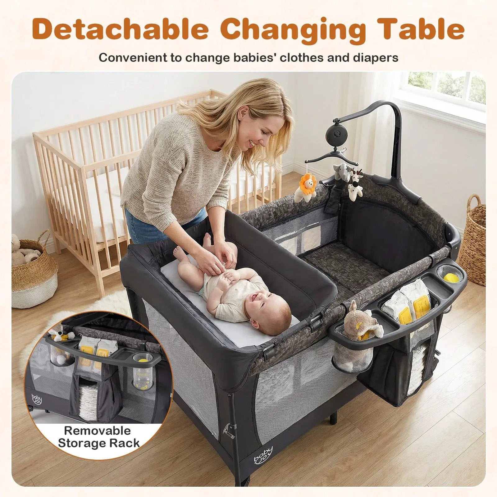 5-in-1 Bedside Bassinet with Diaper Changer and Mattress-Gray by DirectDeals