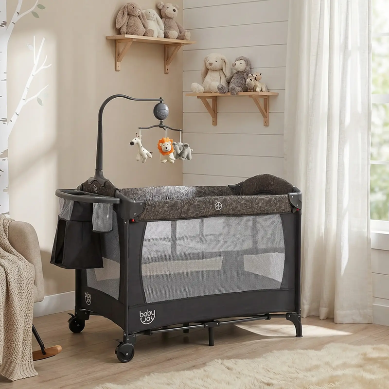 5-in-1 Bedside Bassinet with Diaper Changer and Mattress-Gray by DirectDeals