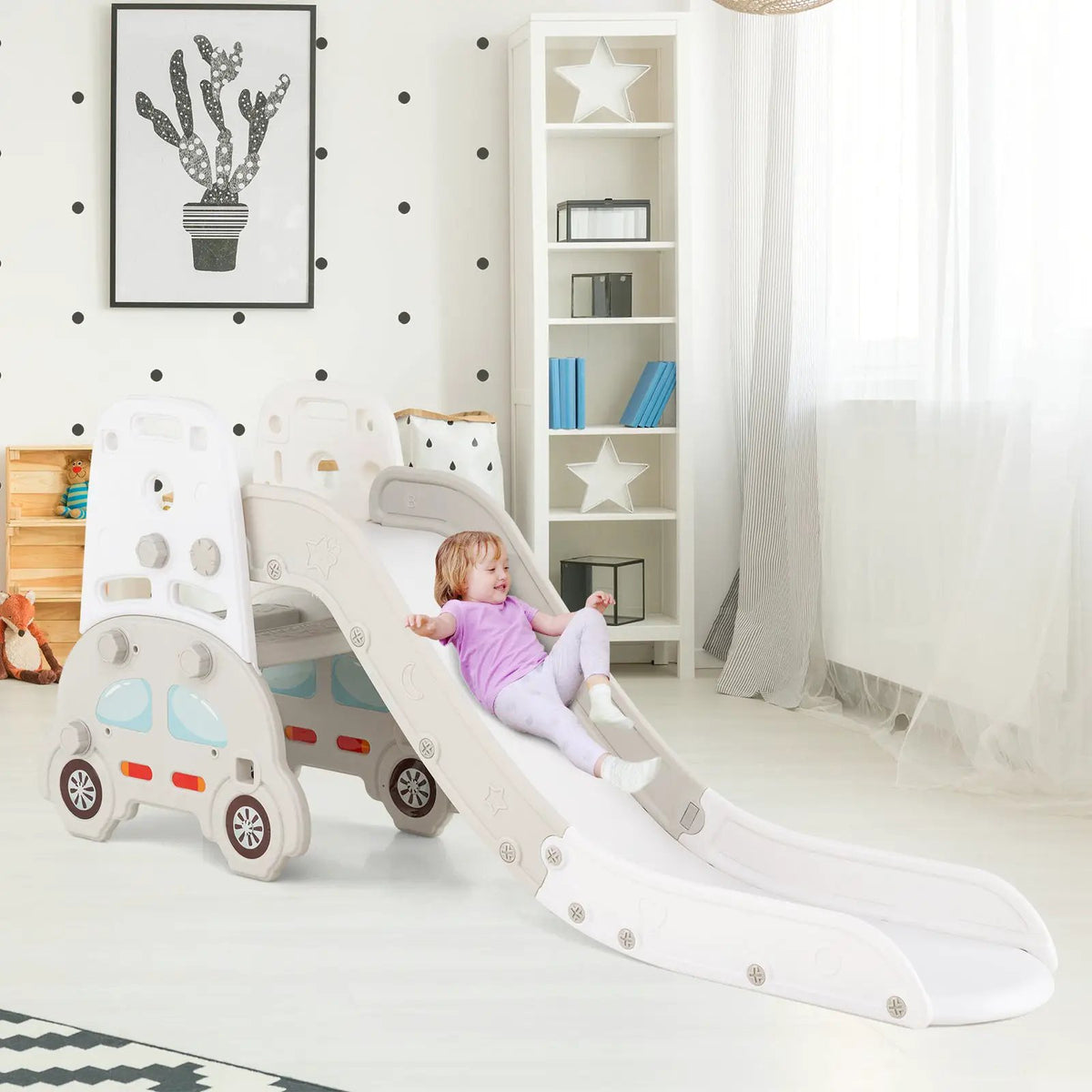 5 in 1 Convertible Toddler Slide Set Kids Art Easel with Stool and Book Rack, photo 2 of 16