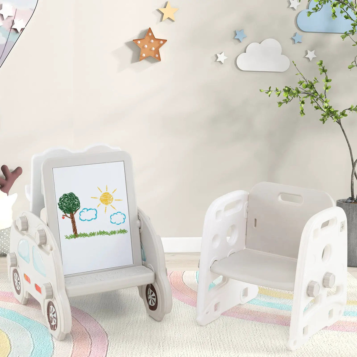 5 in 1 Convertible Toddler Slide Set Kids Art Easel with Stool and Book Rack, photo 4 of 16