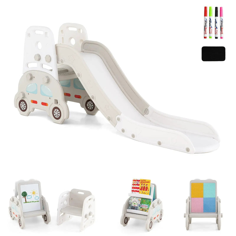 5 in 1 Convertible Toddler Slide Set Kids Art Easel with Stool and Book Rack by DirectDeals