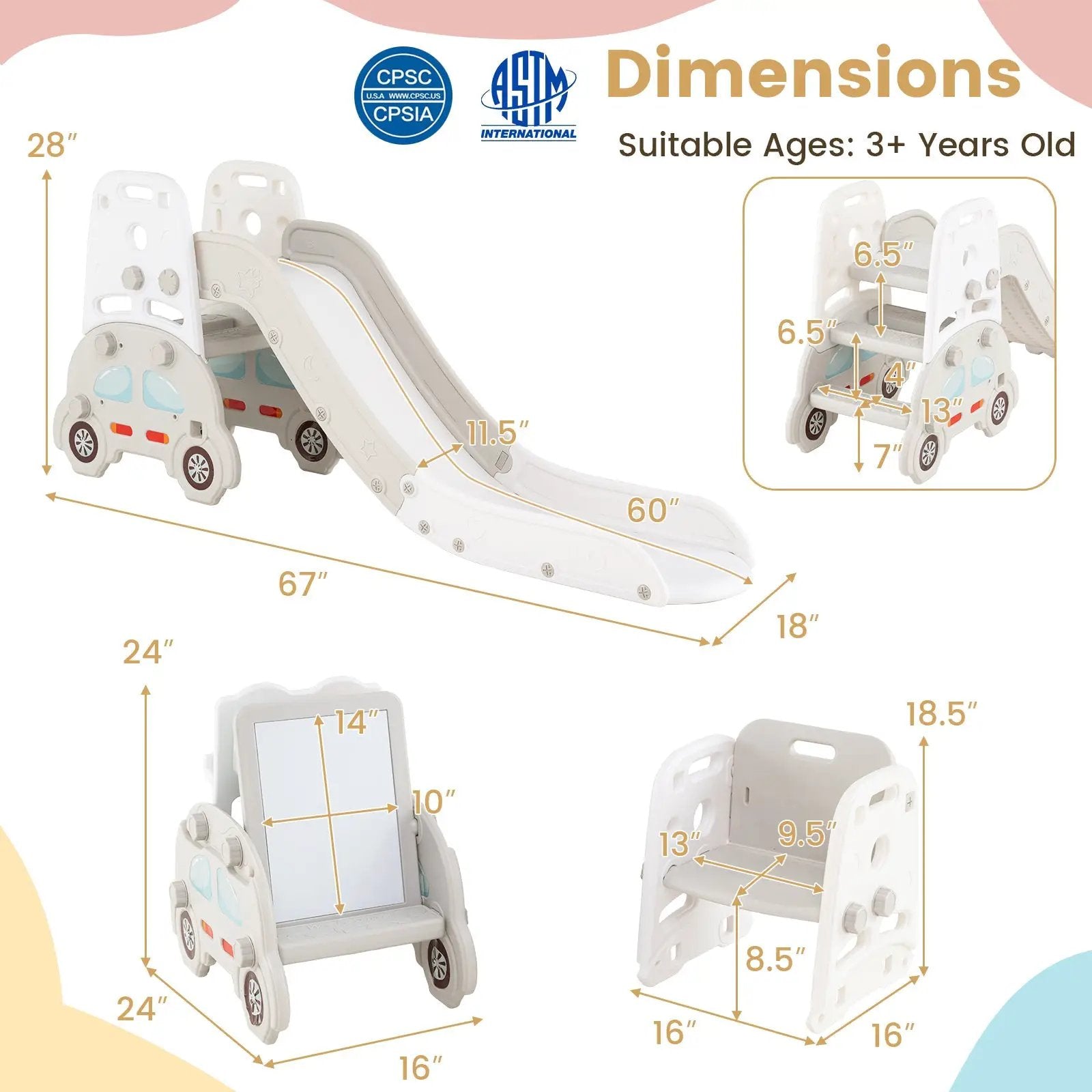 5 in 1 Convertible Toddler Slide Set Kids Art Easel with Stool and Book Rack by DirectDeals