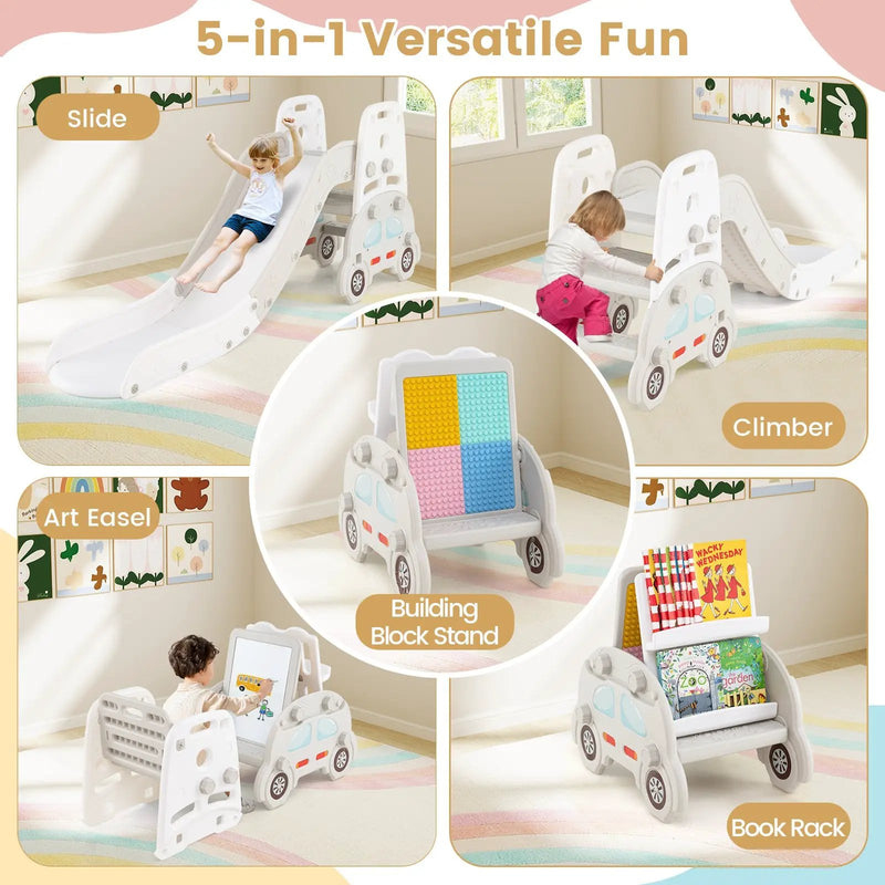 5 in 1 Convertible Toddler Slide Set Kids Art Easel with Stool and Book Rack by DirectDeals