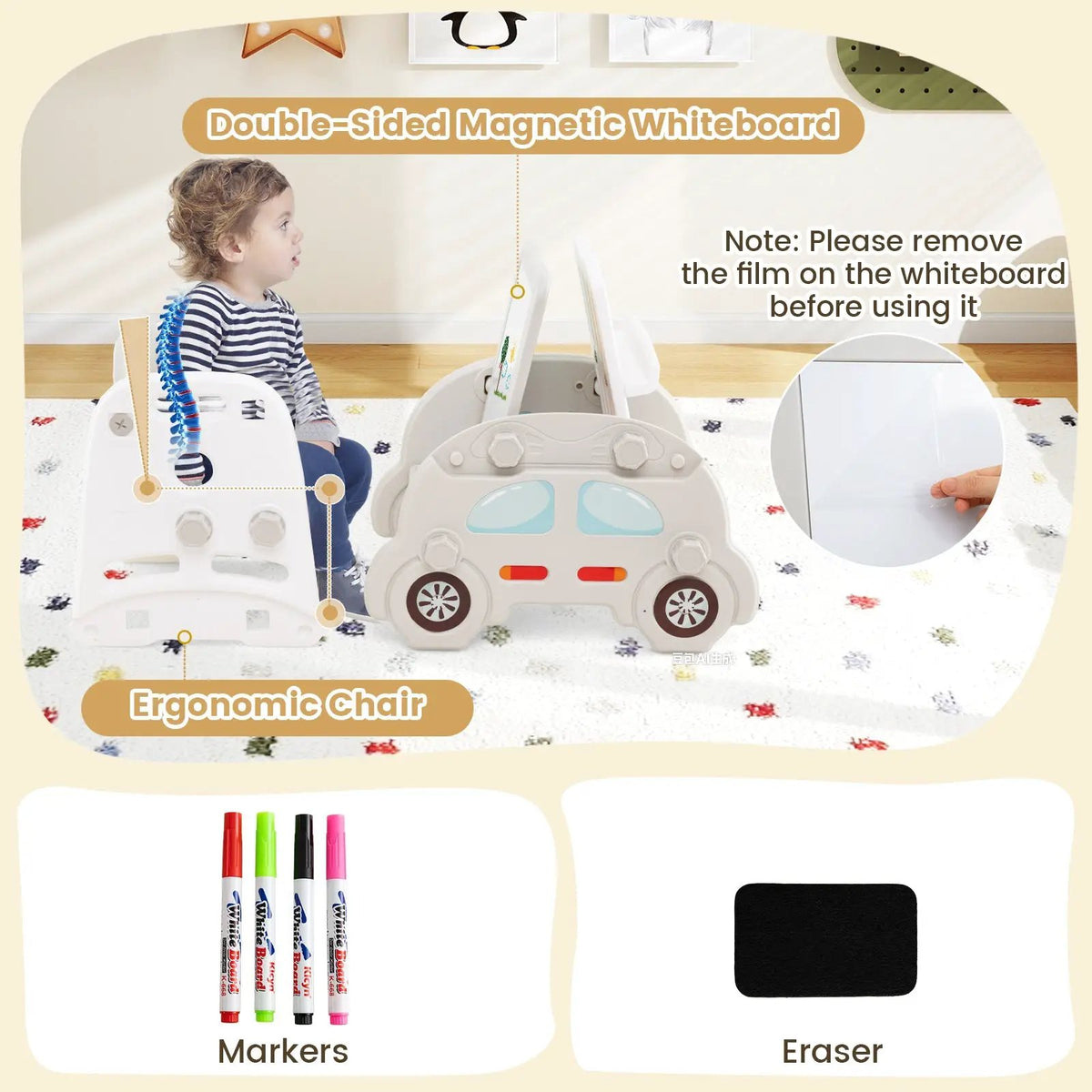 5 in 1 Convertible Toddler Slide Set Kids Art Easel with Stool and Book Rack, photo 14 of 16