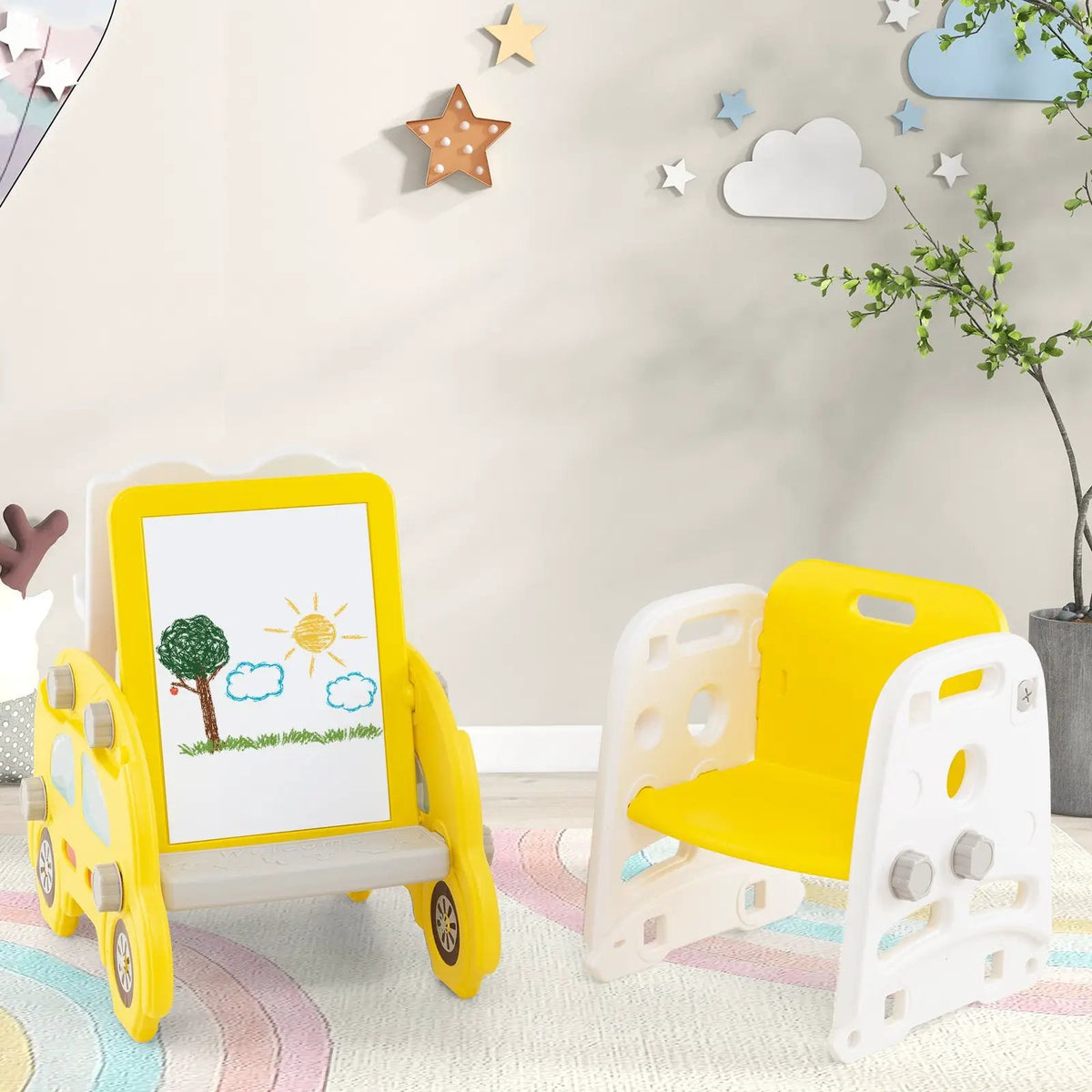 5 in 1 Convertible Toddler Slide Set Kids Art Easel with Stool and Book Rack, photo 3 of 16