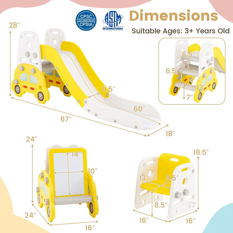 5 in 1 Convertible Toddler Slide Set Kids Art Easel with Stool and Book Rack by DirectDeals