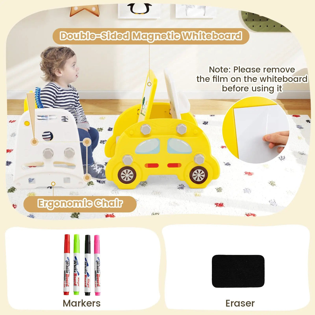 5 in 1 Convertible Toddler Slide Set Kids Art Easel with Stool and Book Rack, photo 13 of 16