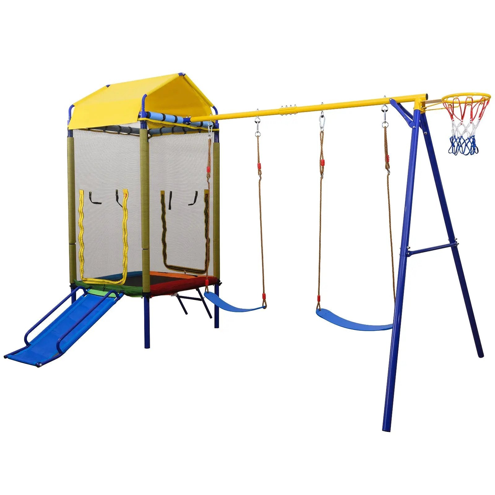 5-in-1 Kids Swing Set for Backyard with Heavy-duty Metal Swing Stand-Yellow by DirectDeals