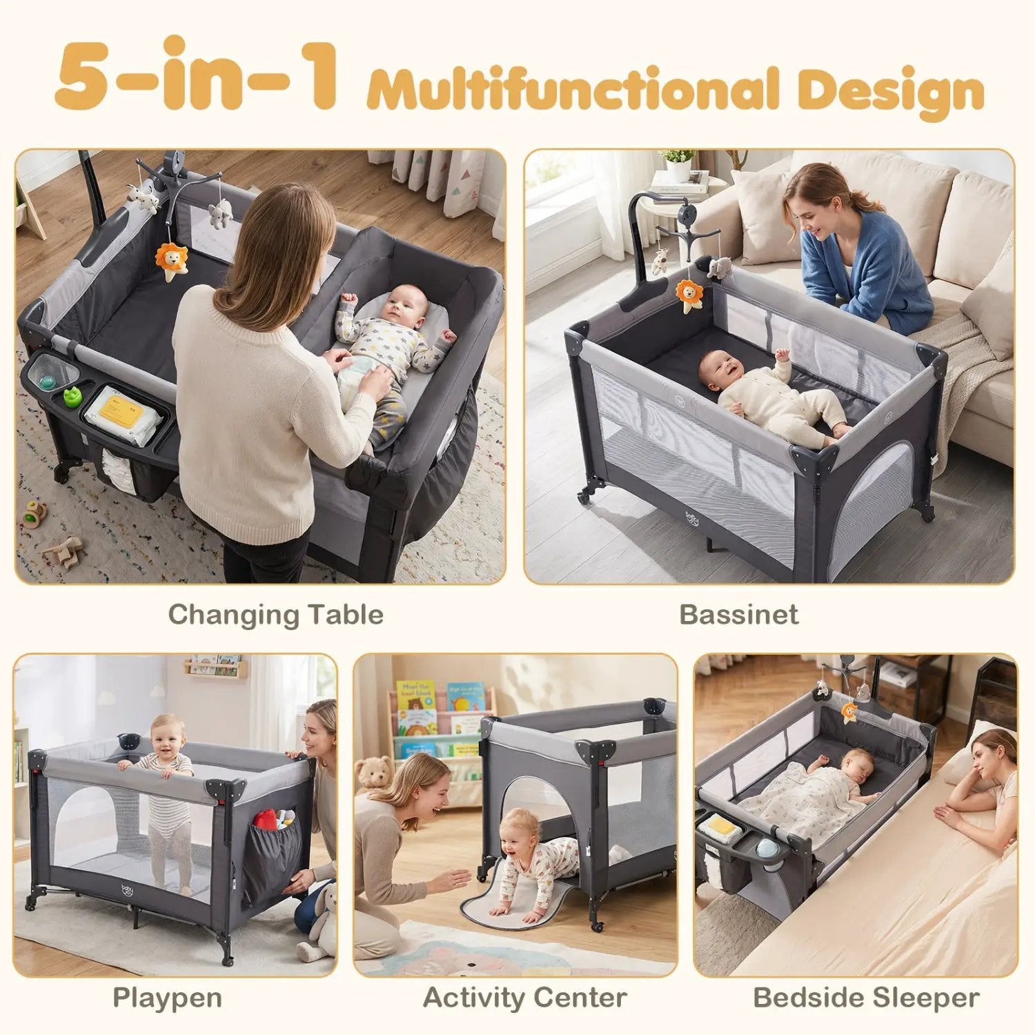 5-in-1 Portable Baby Pack and Play with Music Box by DirectDeals
