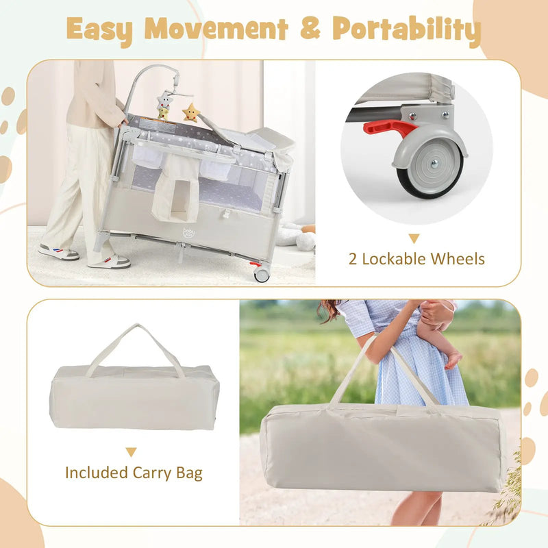 5-in-1 Portable Pack and Play with Diaper Changing Table by DirectDeals