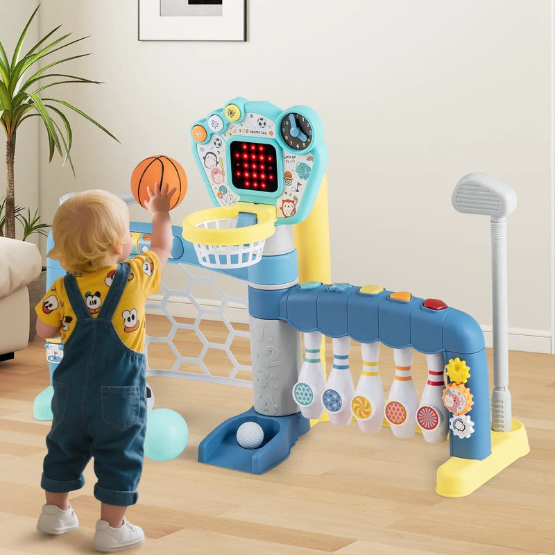 5 in 1 Toddler Sports Toy with Adjustable Basketball Hoop for Baby Boys Girls 18 Months+ by DirectDeals