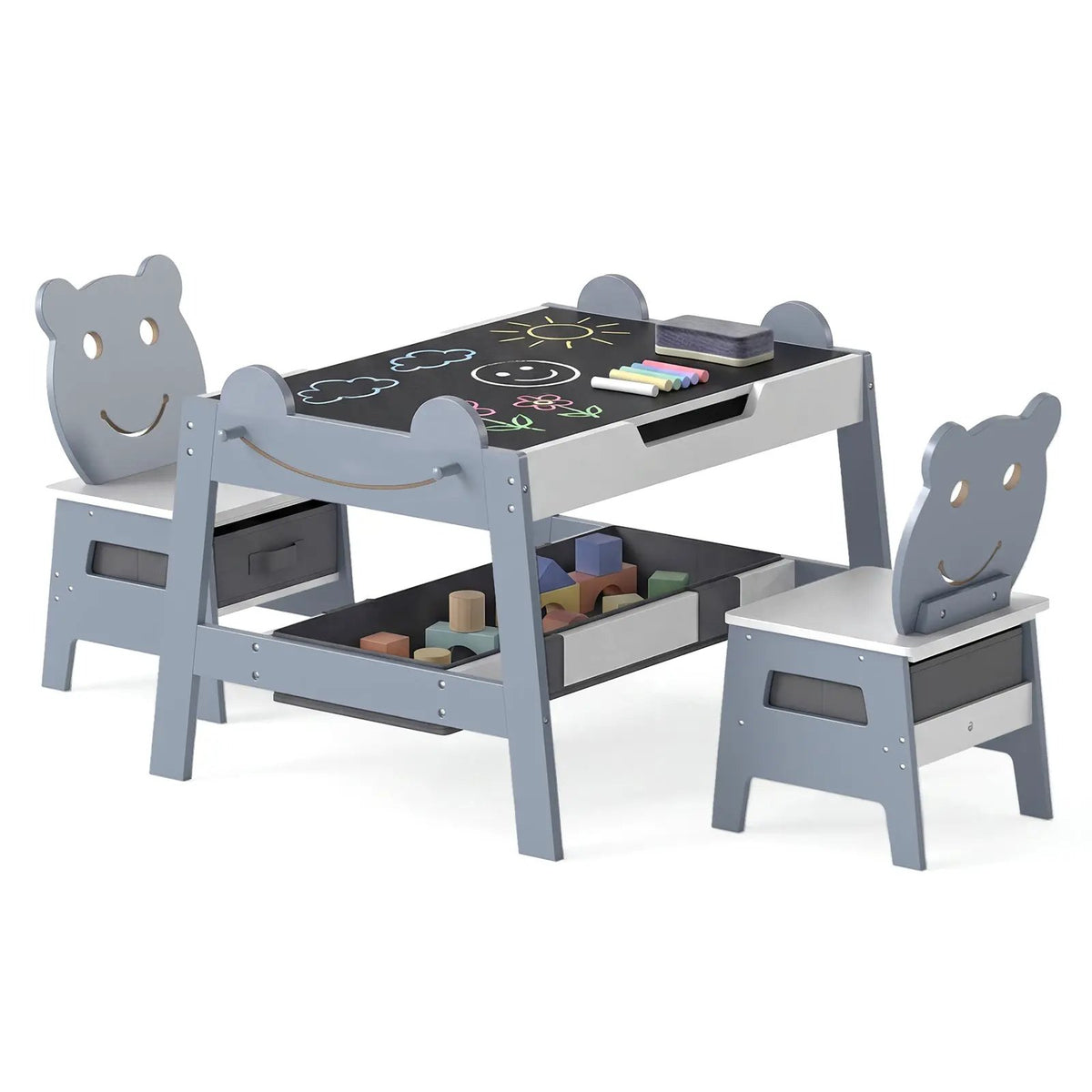 5-in-1 Toddler Table and 2 Chairs Cute Art Desk Set with Reversible Chalkboard Whiteboard, photo 10 of 16