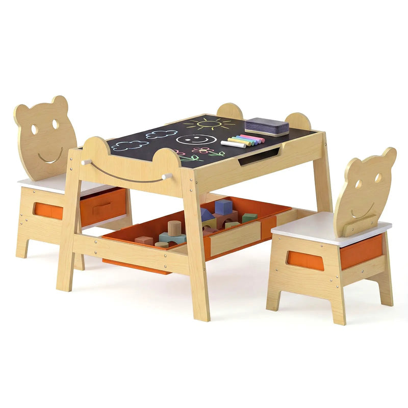 5-in-1 Toddler Table and 2 Chairs Cute Art Desk Set with Reversible Chalkboard Whiteboard by DirectDeals