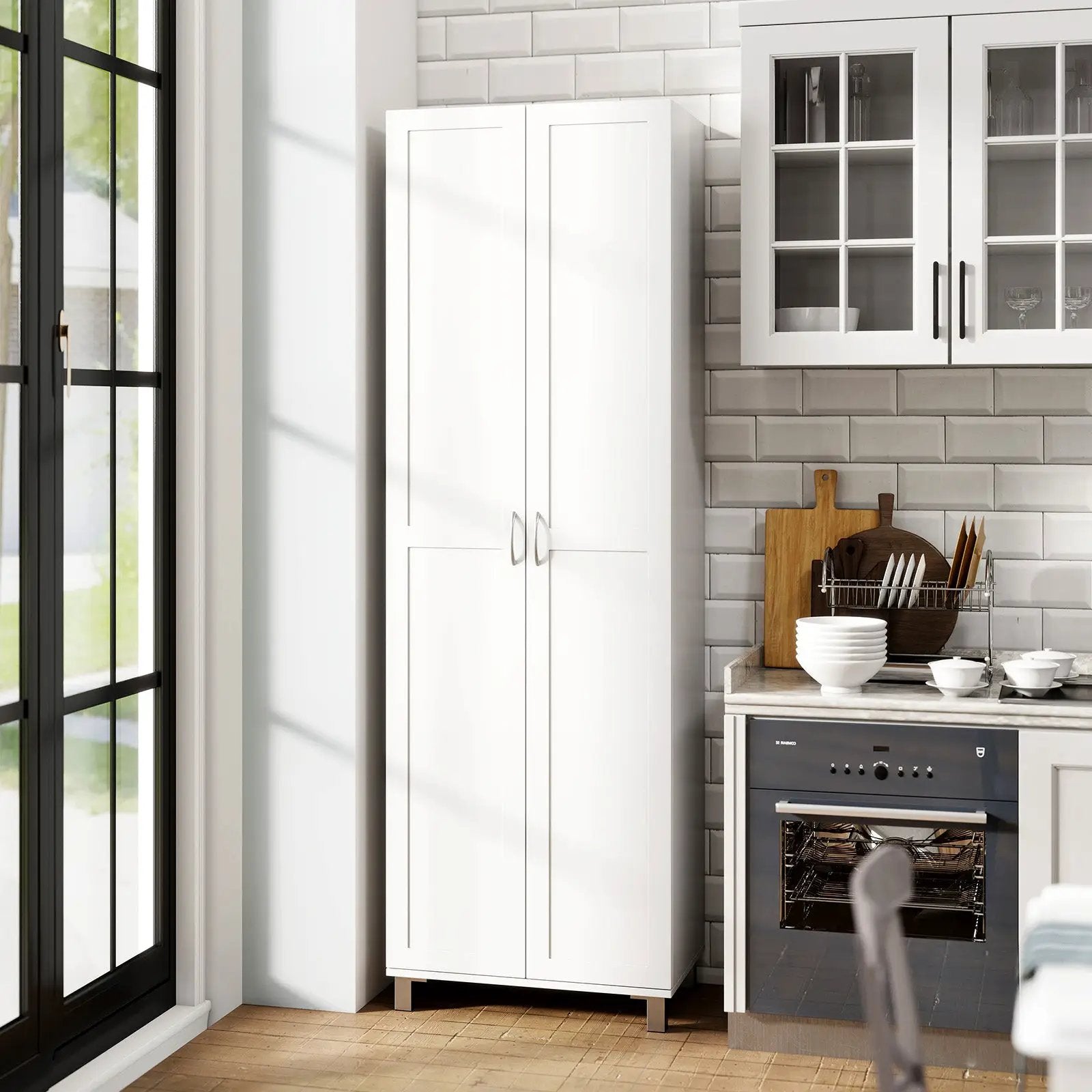 73.5 Inch Freestanding Double Door Tall Versatile Storage Organizer-White by DirectDeals