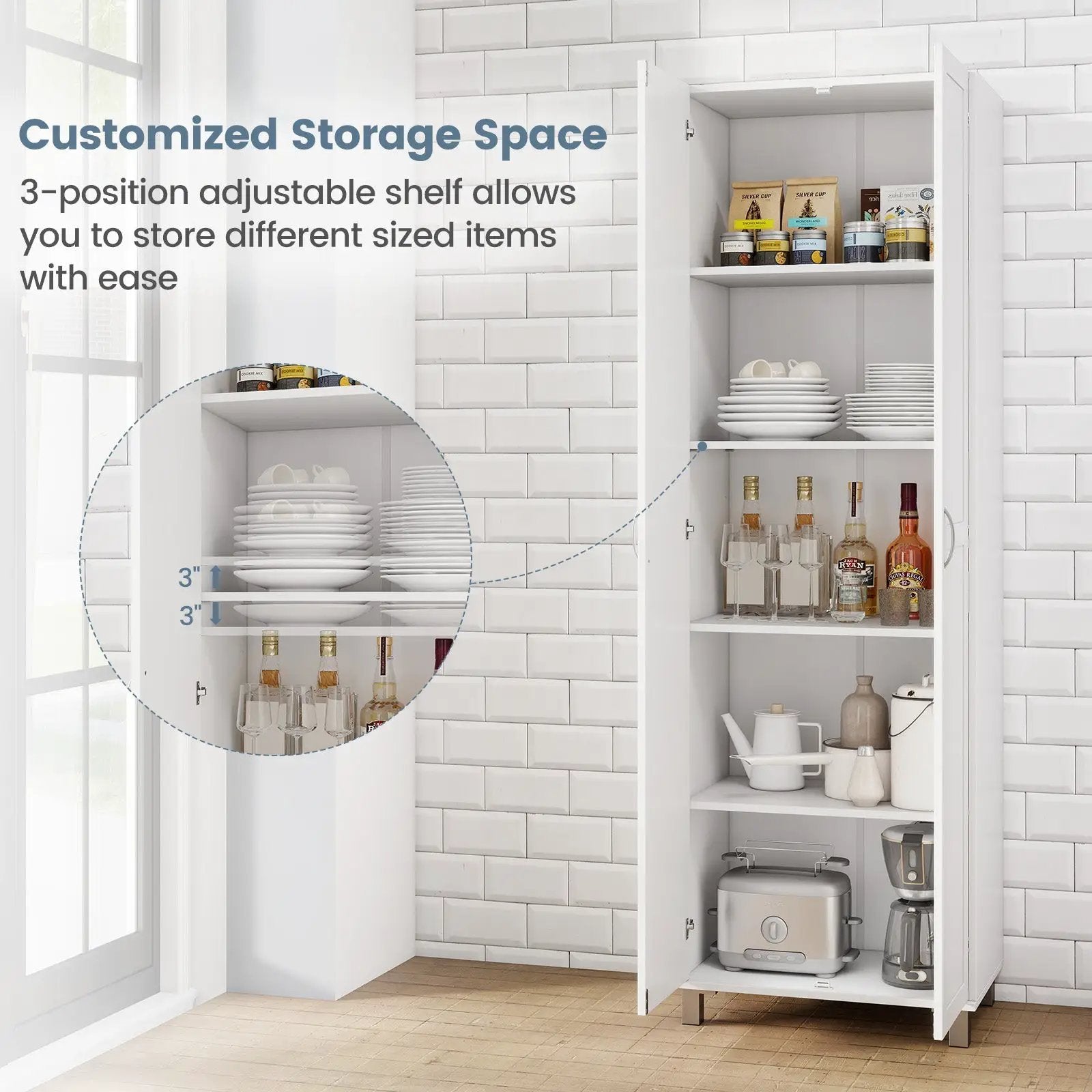 73.5 Inch Freestanding Double Door Tall Versatile Storage Organizer-White by DirectDeals