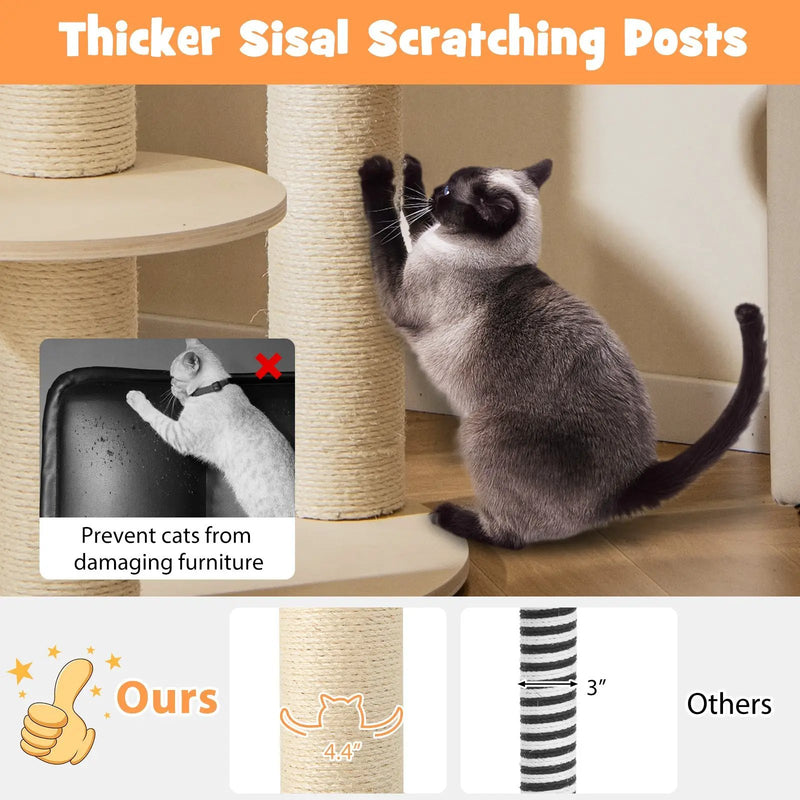 5-level Wooden Cat Tree with Padded Perch Non-woven Hammock-Gray by DirectDeals