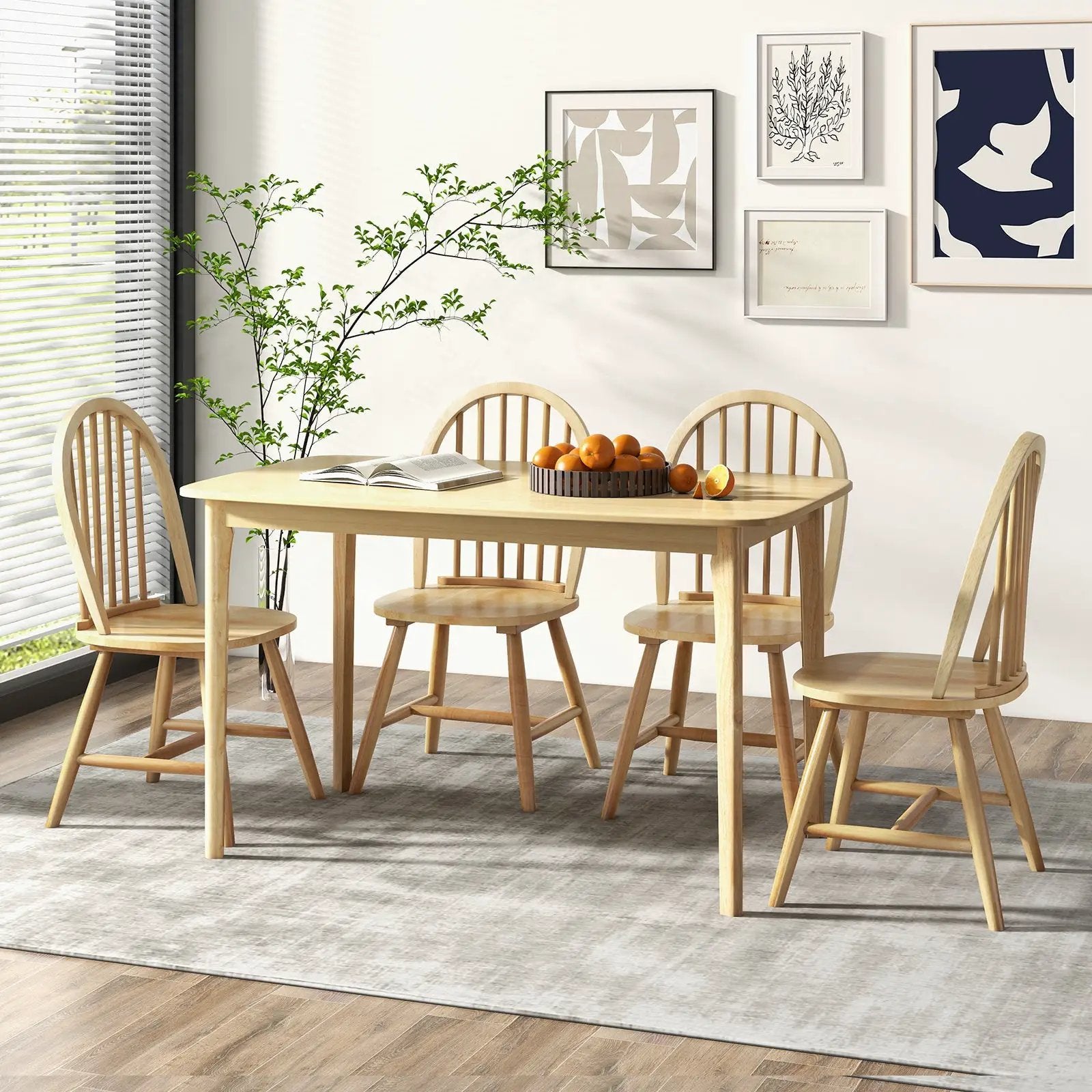 5 Pieces Wooden Dining Table Set with 4 Windsor Chairs by DirectDeals