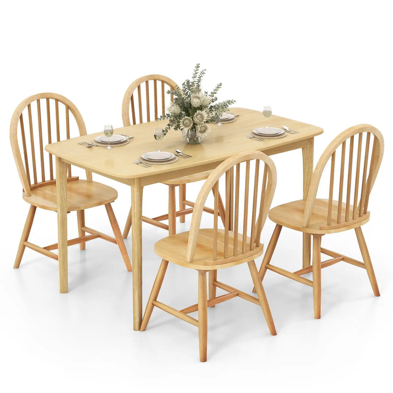 5 Pieces Wooden Dining Table Set with 4 Windsor Chairs by DirectDeals