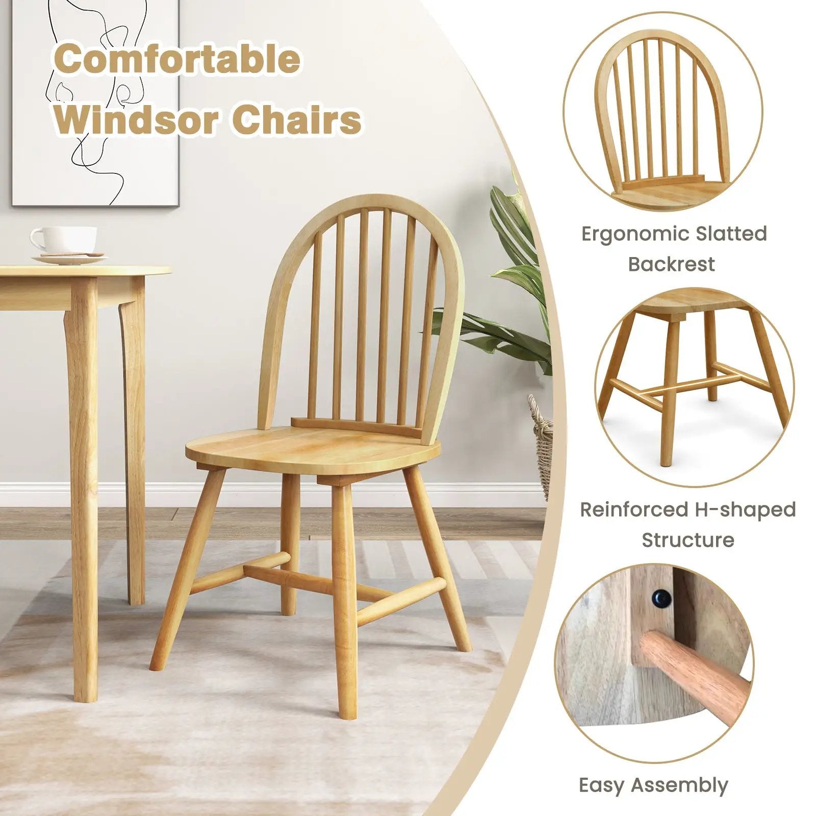 5 Pieces Wooden Dining Table Set with 4 Windsor Chairs by DirectDeals