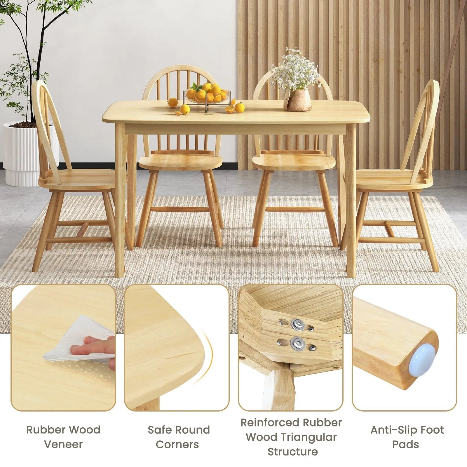 5 Pieces Wooden Dining Table Set with 4 Windsor Chairs by DirectDeals