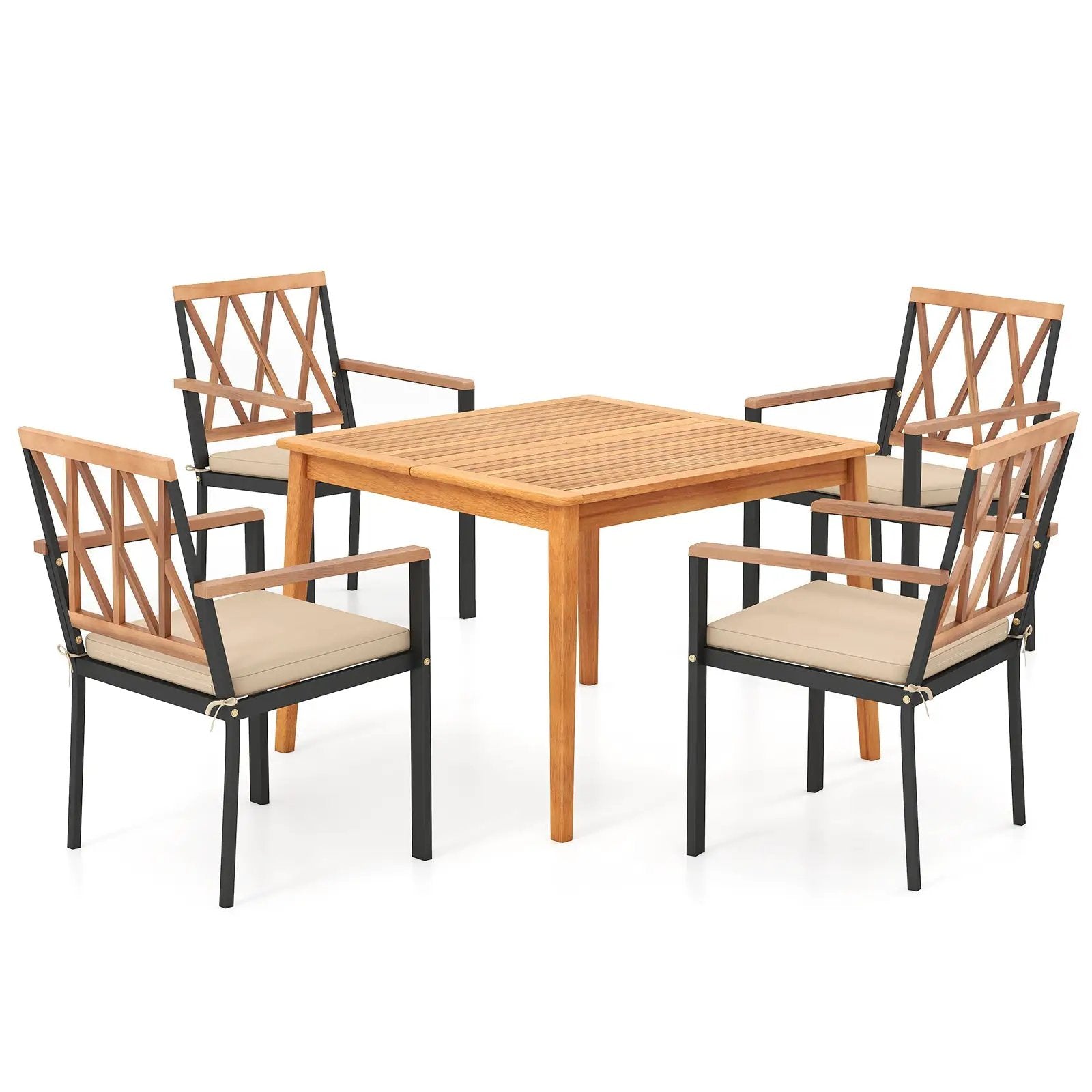 5 Piece Patio Acacia Wood Dining Set Solid Wooden Dining Furniture with Umbrella Hole by DirectDeals