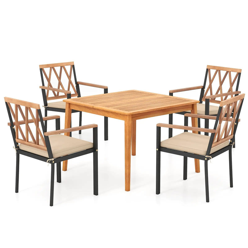 5 Piece Patio Acacia Wood Dining Set Solid Wooden Dining Furniture with Umbrella Hole by DirectDeals
