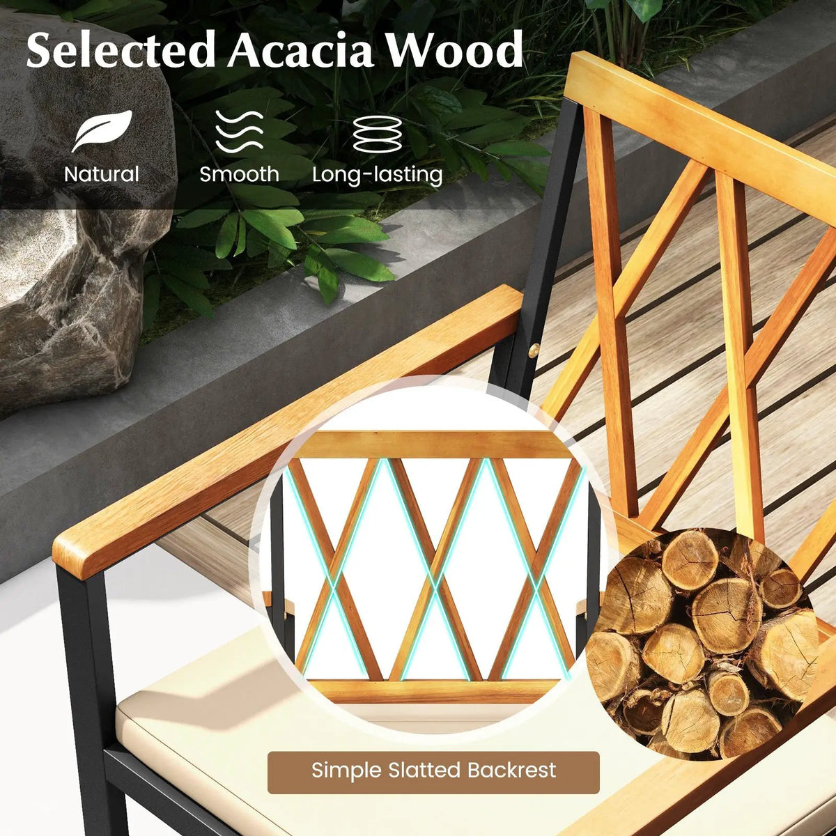 5 Piece Patio Acacia Wood Dining Set Solid Wooden Dining Furniture with Umbrella Hole by DirectDeals