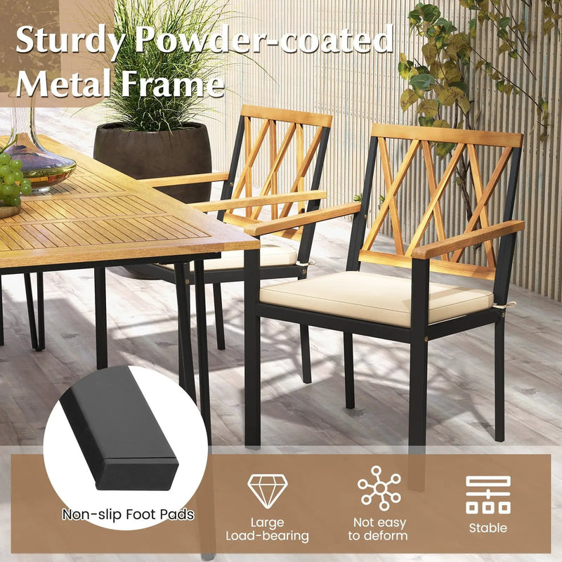 5 Piece Patio Acacia Wood Dining Set Solid Wooden Dining Furniture with Umbrella Hole by DirectDeals