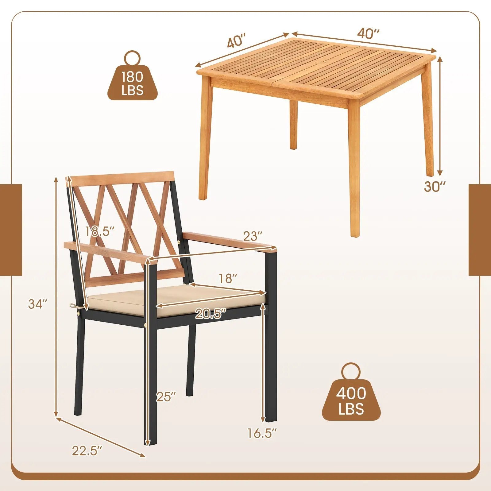 5 Piece Patio Acacia Wood Dining Set Solid Wooden Dining Furniture with Umbrella Hole by DirectDeals