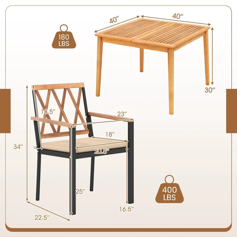 5 Piece Patio Acacia Wood Dining Set Solid Wooden Dining Furniture with Umbrella Hole by DirectDeals