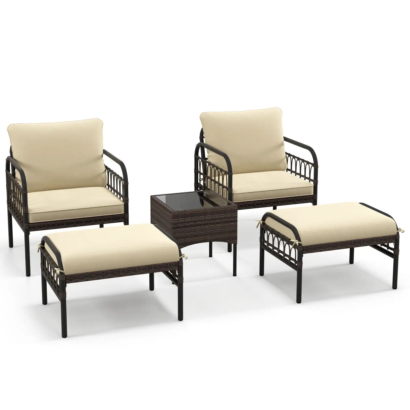 5 Piece Patio Conversation Set with Ottomans and Coffee Table by DirectDeals