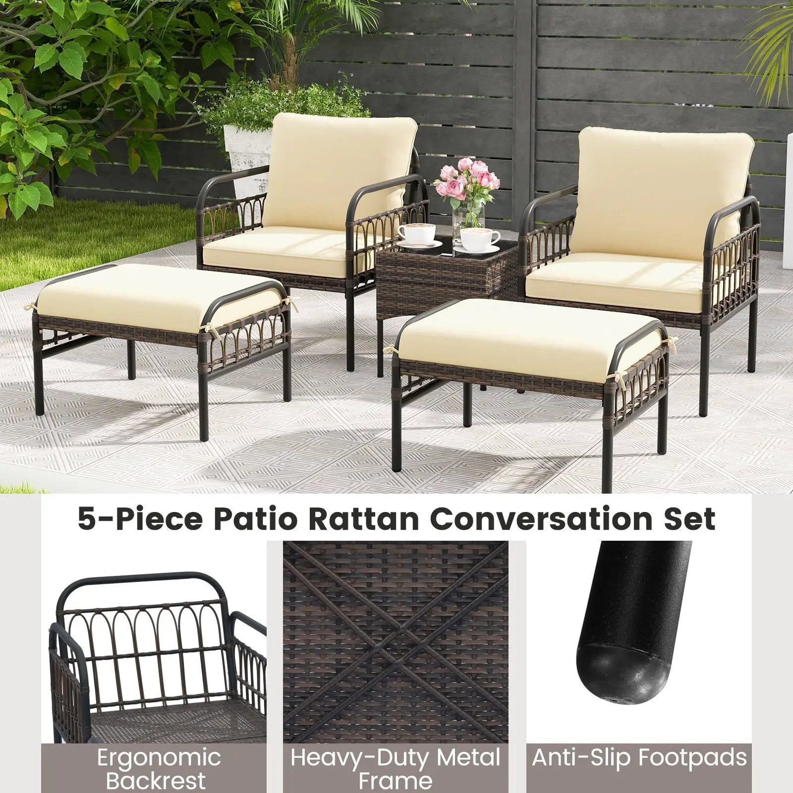 5 Piece Patio Conversation Set with Ottomans and Coffee Table by DirectDeals