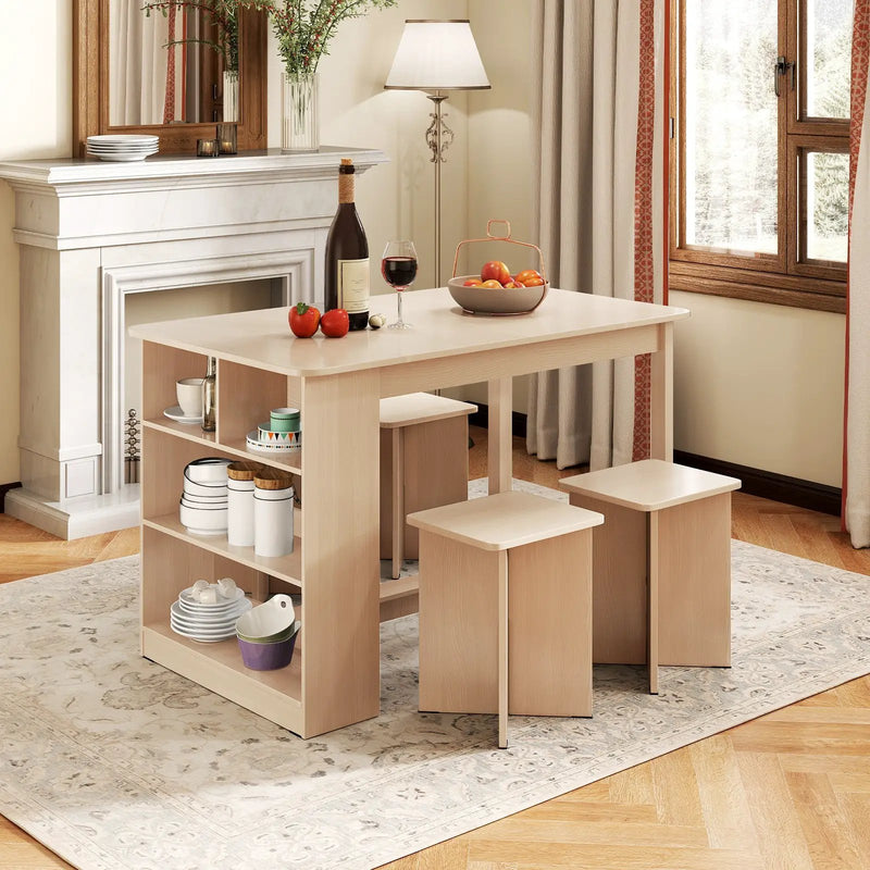 5 Pieces Dining Table Set with Storage Shelf and 4 Stools by DirectDeals