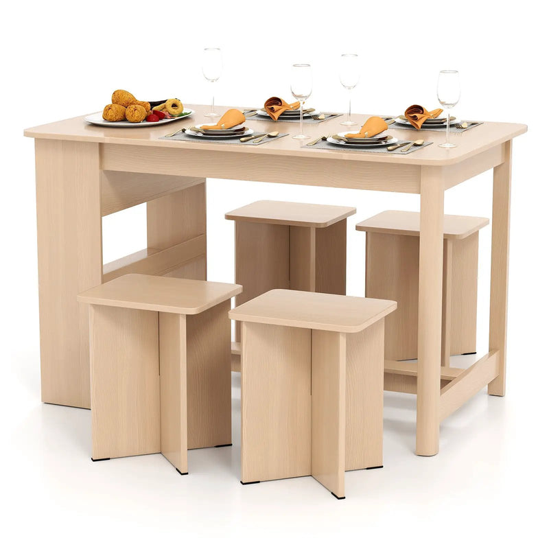 5 Pieces Dining Table Set with Storage Shelf and 4 Stools by DirectDeals