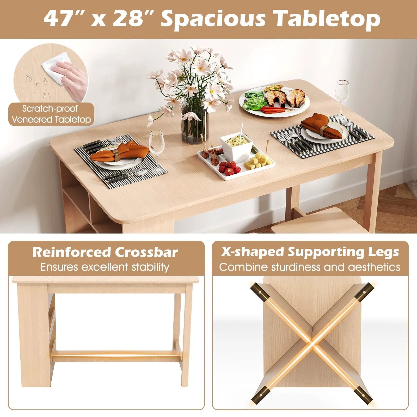 5 Pieces Dining Table Set with Storage Shelf and 4 Stools by DirectDeals