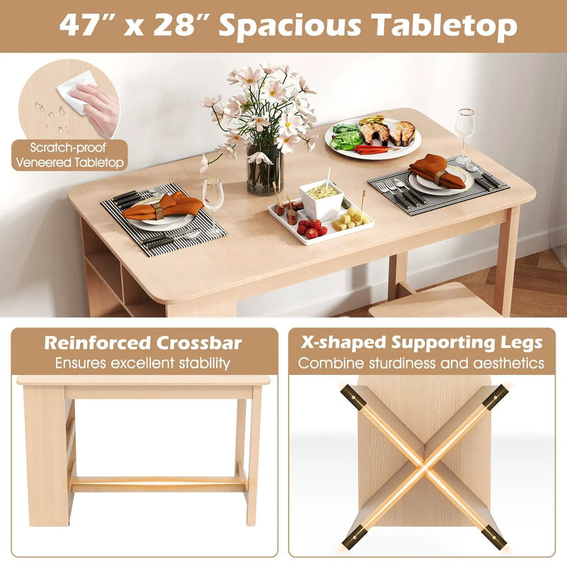 5 Pieces Dining Table Set with Storage Shelf and 4 Stools by DirectDeals