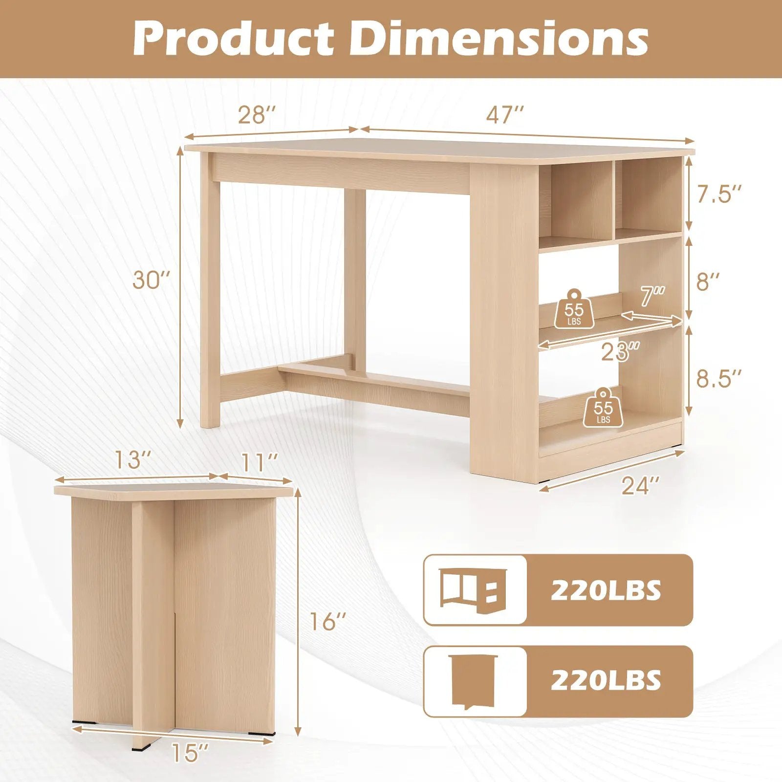 5 Pieces Dining Table Set with Storage Shelf and 4 Stools by DirectDeals