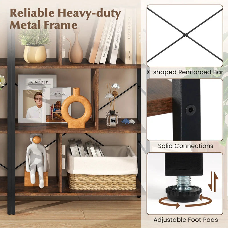 5-tier Bookcase 61 Inch Tall Industrial Bookshelf with Metal Frame by DirectDeals