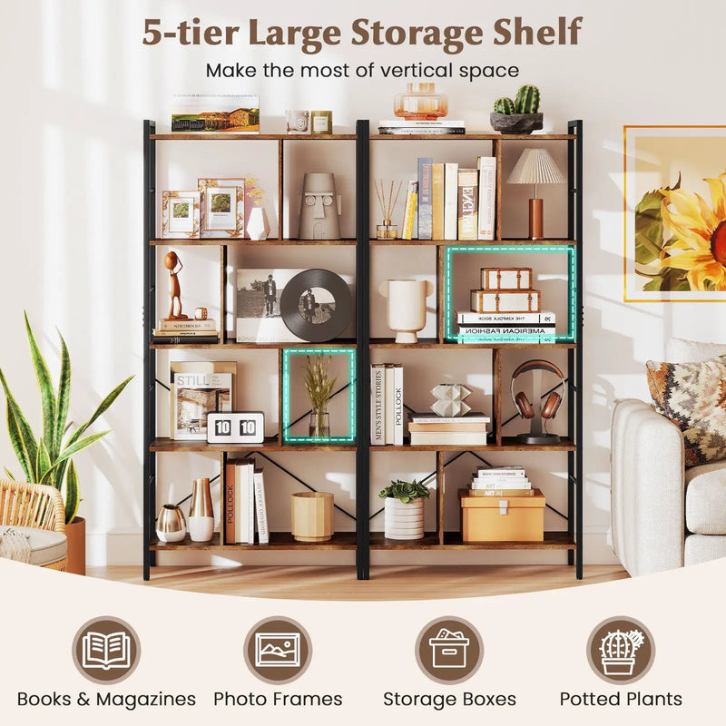 5-tier Bookcase 61 Inch Tall Industrial Bookshelf with Metal Frame by DirectDeals