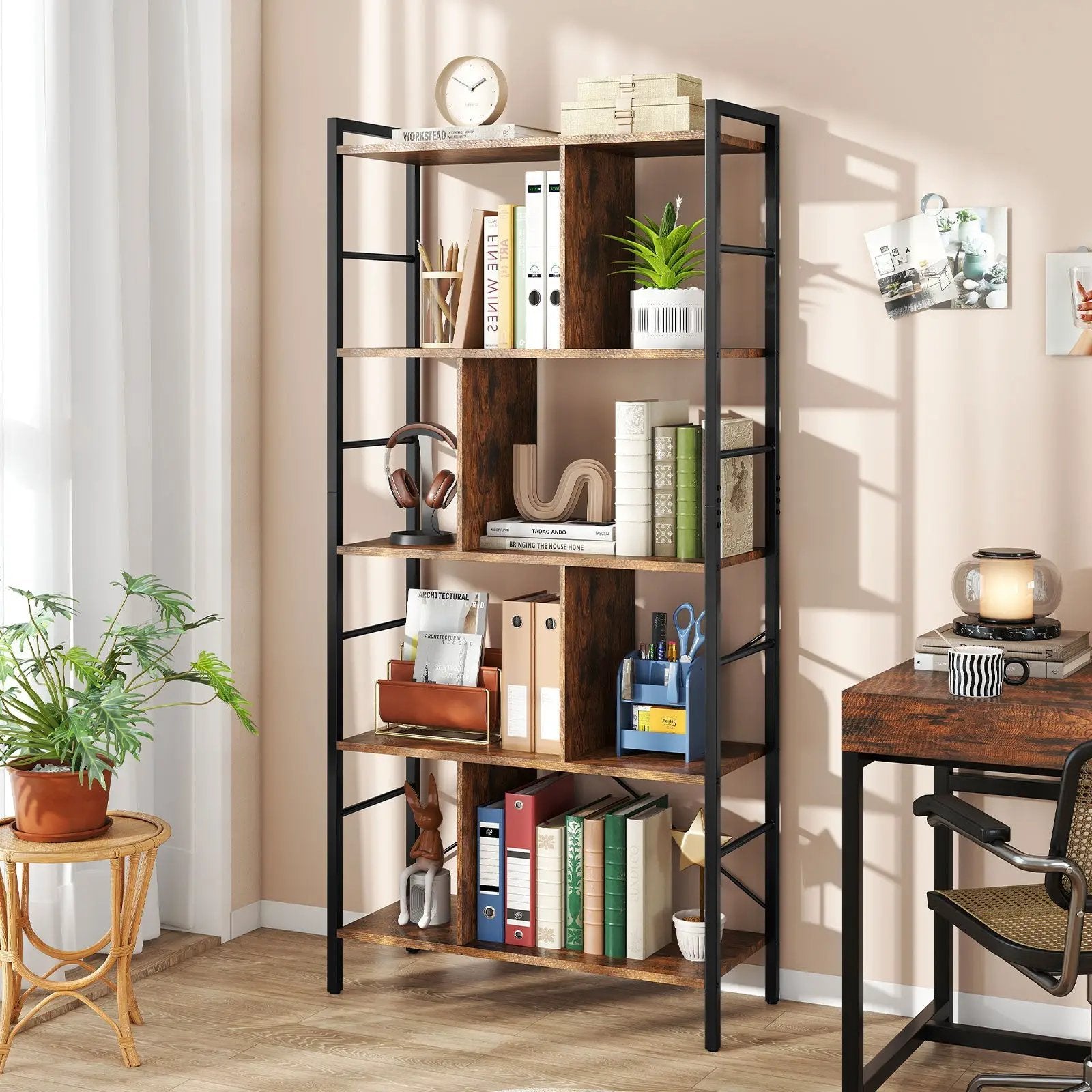 5-tier Bookcase 61 Inch Tall Industrial Bookshelf with Metal Frame by DirectDeals