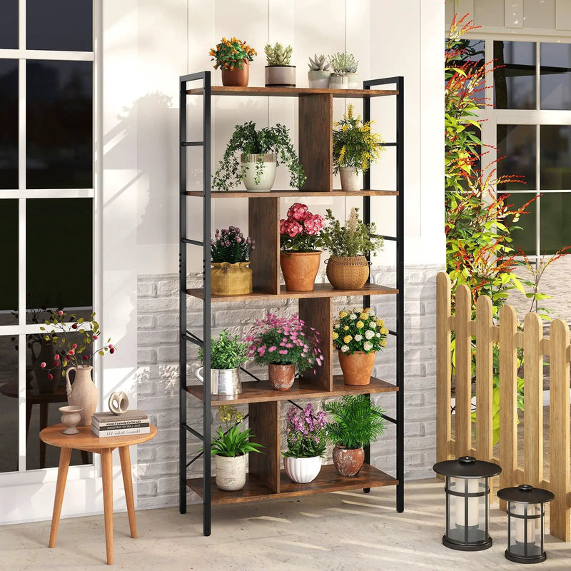 5-tier Bookcase 61 Inch Tall Industrial Bookshelf with Metal Frame by DirectDeals