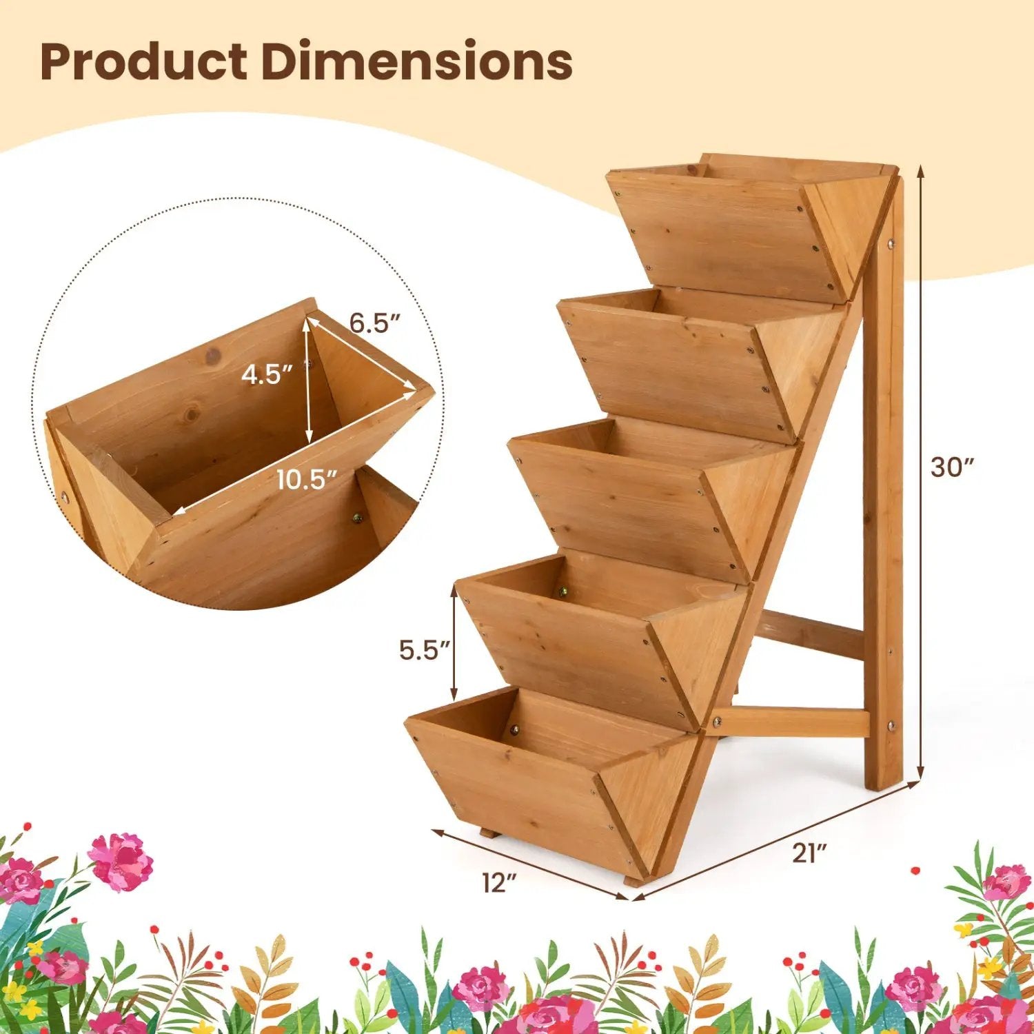 5-tier Vertical Raised Garden Bed Wood Elevated Planter Box with Legs by DirectDeals
